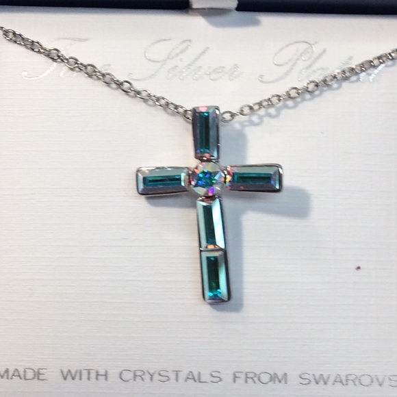 Silver Plated Swarovski Crystal Cross Pendant - Picture 11 of 16